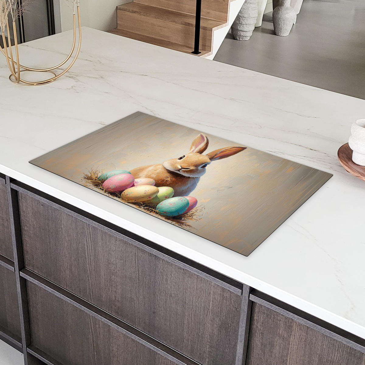 HERDABDECKPLATTE Osterhase - Pastell - Eier Ceranfeldabdeckung 90x52 cm - Beige, Kunststoff (90/52/0.2cm) - MuchoWow