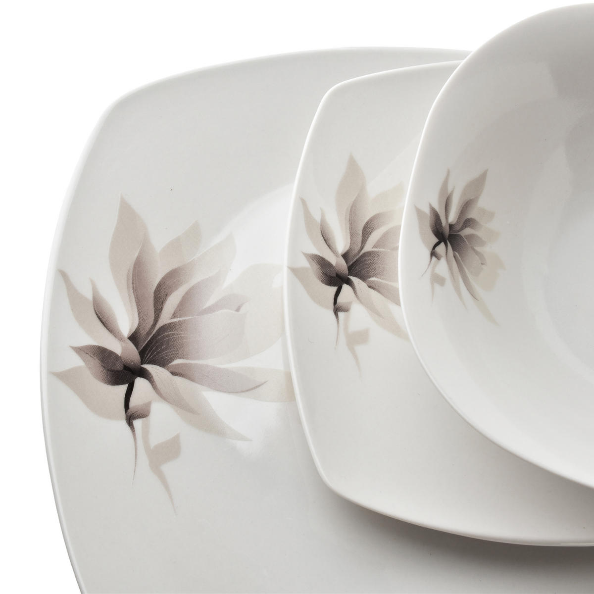 GESCHIRR-SET Magnolia 18-tlg weiß 23/23/2.5 cm Glas - Beige, Keramik (23/2.5/23cm) - Mondex