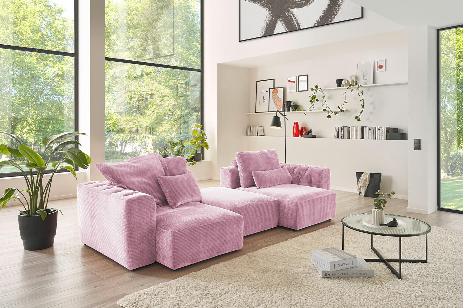 SOFA SITZELEMENT SEPHI Pink Cord - Pink/Schwarz, Kunststoff/Textil (82/39/82cm) - KAWOLA