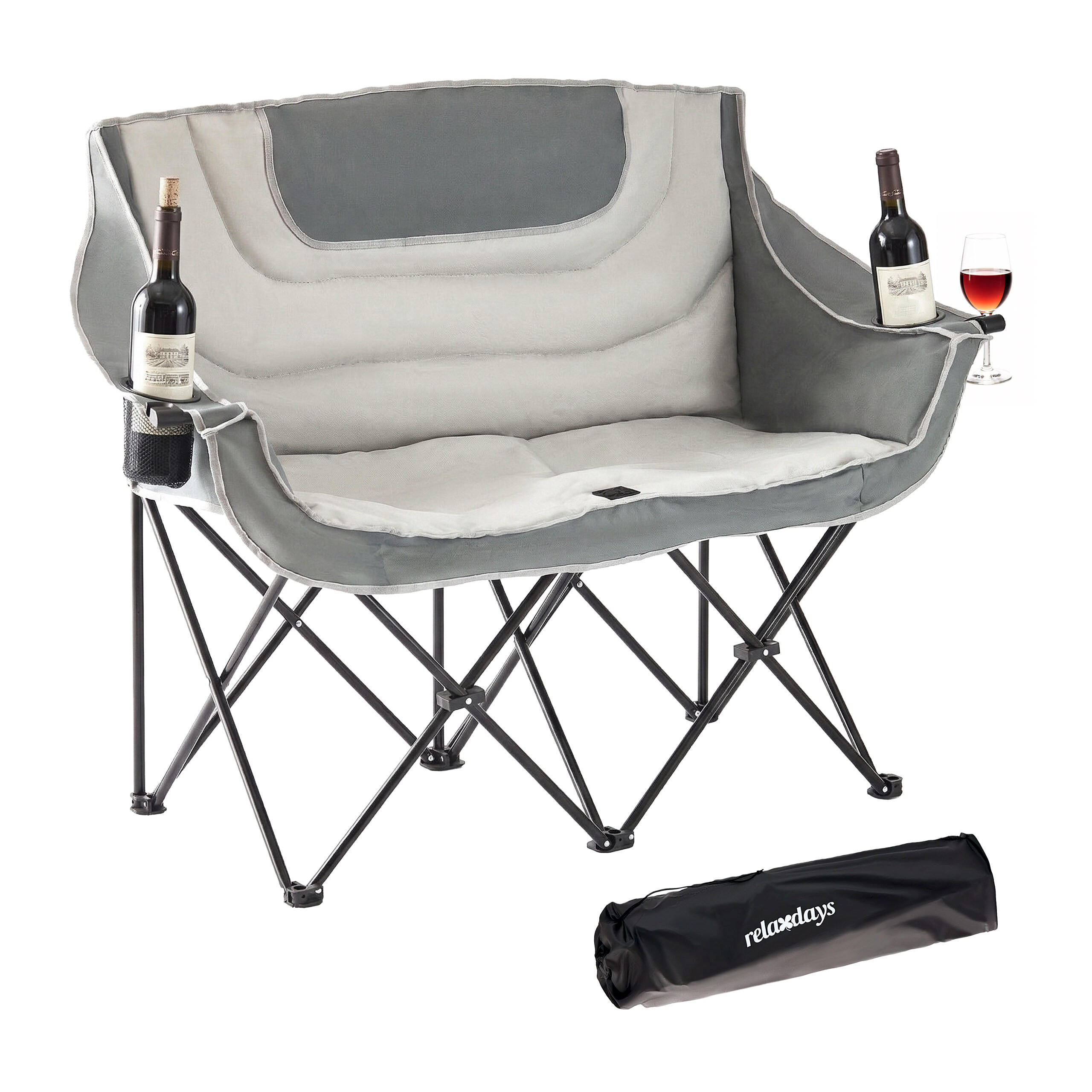 CAMPINGBANK Grau klappbar 2-Sitzer Getränkehalter - Multicolor, Kunststoff/Textil (139/95/53cm) - Relaxdays