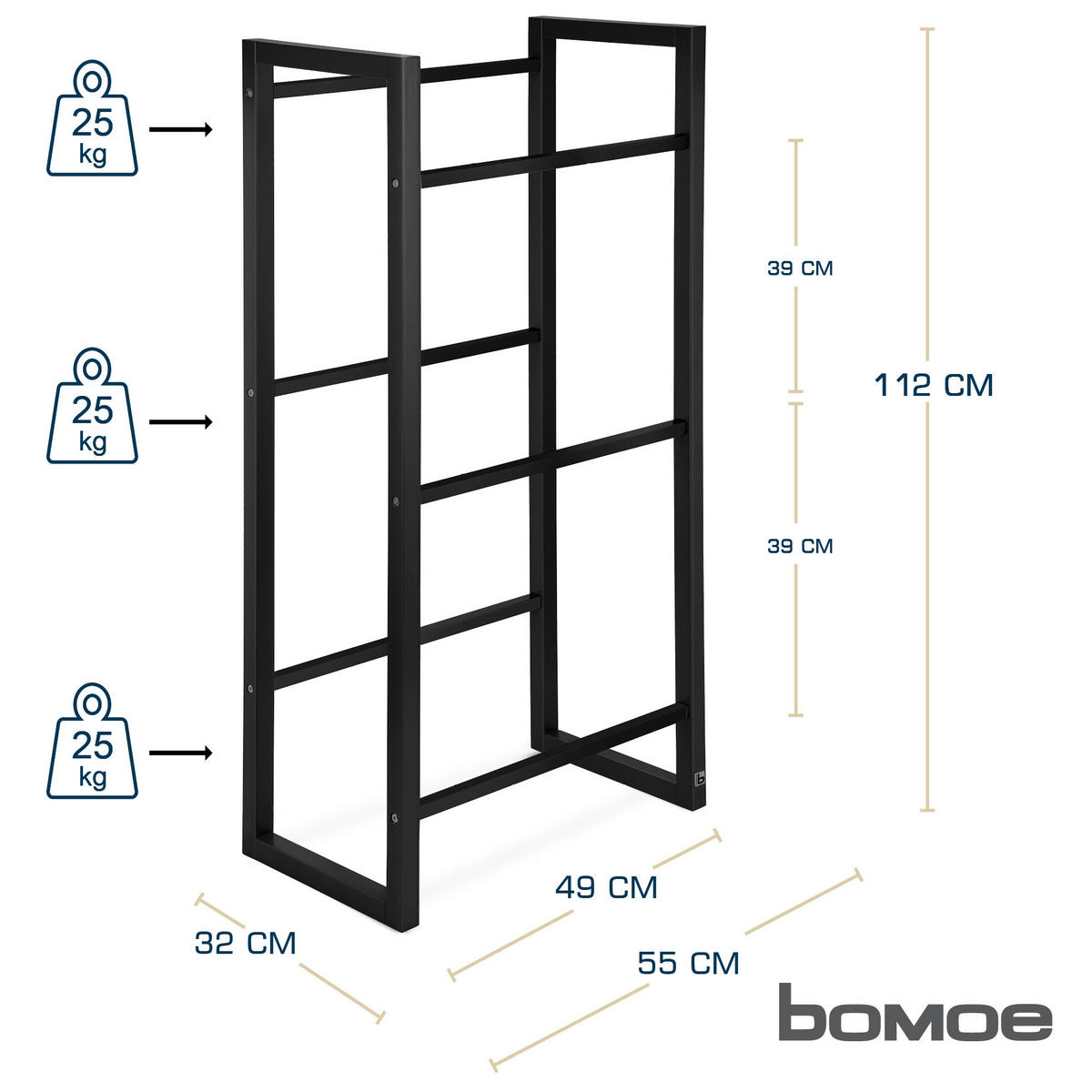 GETRÄNKEREGAL Mattis Schwarz - Schwarz Hochglanz/Schwarz, Naturmaterialien/Metall (55/112/32cm) - BoMoe