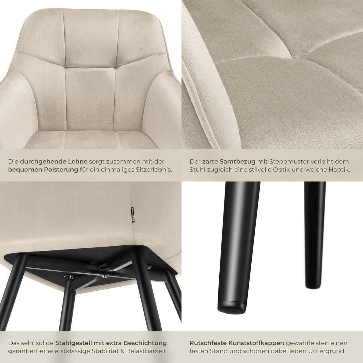 ESSZIMMERSTUHL 2er Set Marilyn 58 x 62 x 82 cm creme/schwarz - Creme/Schwarz, Kunststoff (58/82/62cm) - tectake