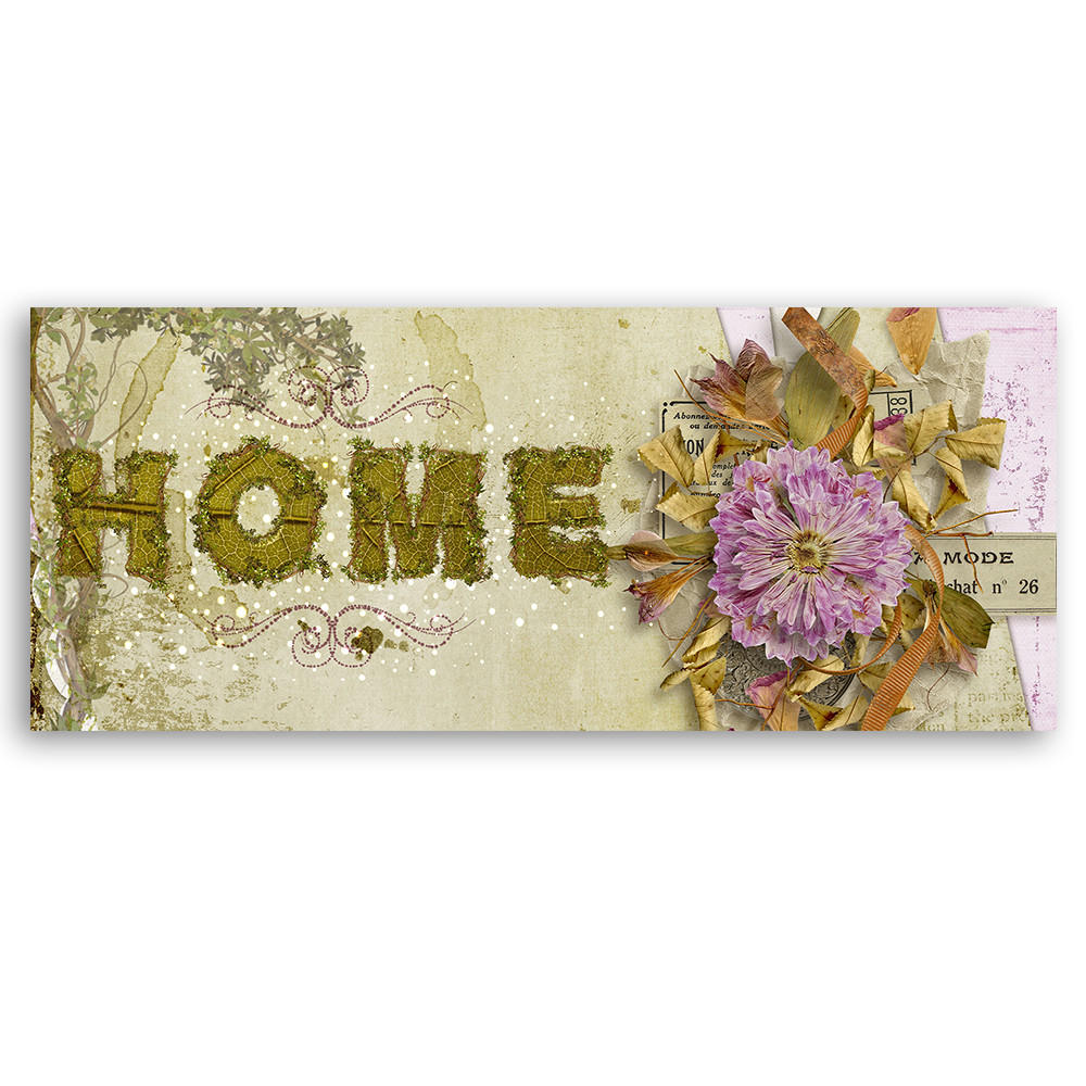 WANDBILD beschriftung im vintage stil - Grün, Textil (90/30cm) - Feeby