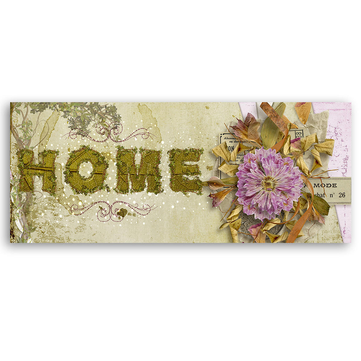 WANDBILD beschriftung im vintage stil - Grün, Textil (90/30cm) - Feeby