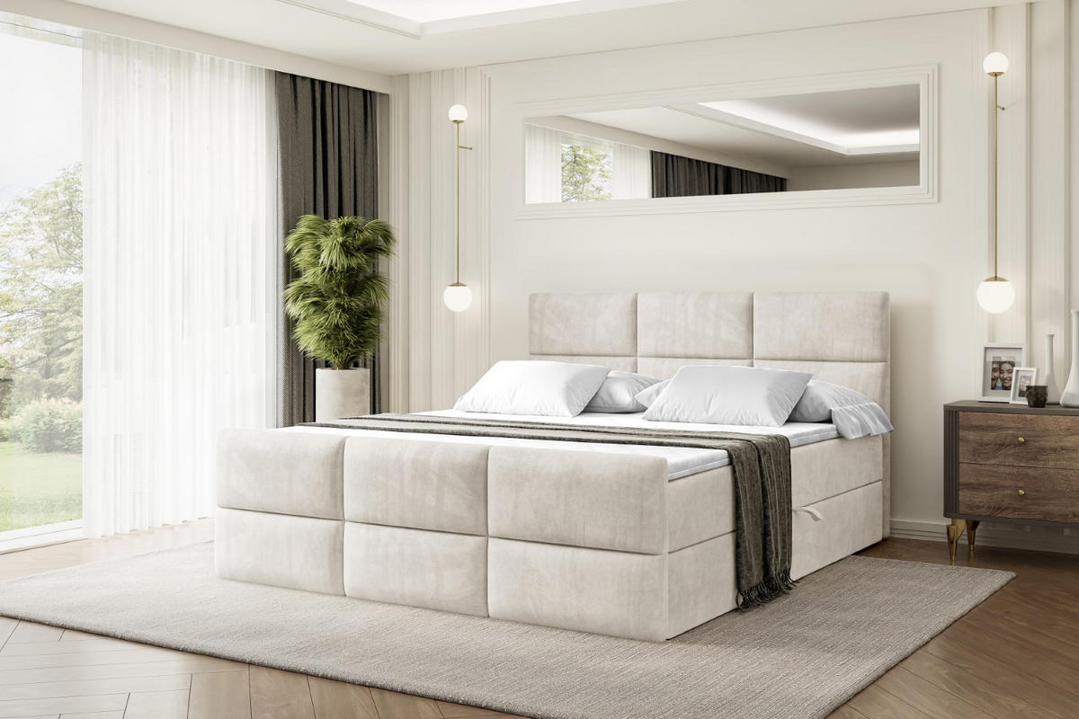 AMERICKÁ postel OHIO-Z – 180 × 200 cm – H3 – ecru - ecru, kompozitní dřevo (180/200cm) - ALTDECOR
