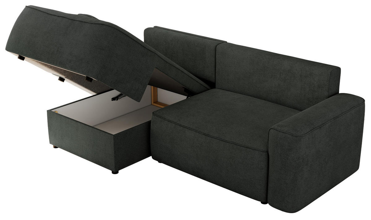 ECKSOFA BELLUNO L Dunkelgrau Strukture - Links - Dunkelgrau/Schwarz, Textil (144/233cm) - MKS