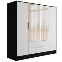KLEIDERSCHRANK mit Spiegel und Flügeltüren KOLIN 200x200cm Schwarz / Weiß - Schwarz/Weiß, Holzwerkstoff (200/200/51cm) - ALTDECOR