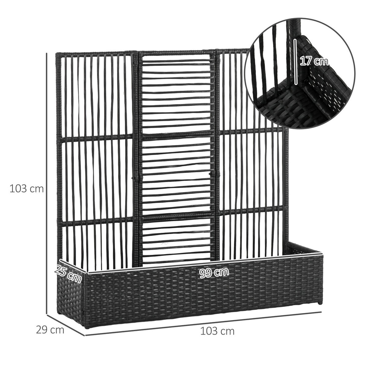 POLYRATTAN Hochbee, Schwarz - Schwarz, Metall (103/29/103cm) - Outsunny