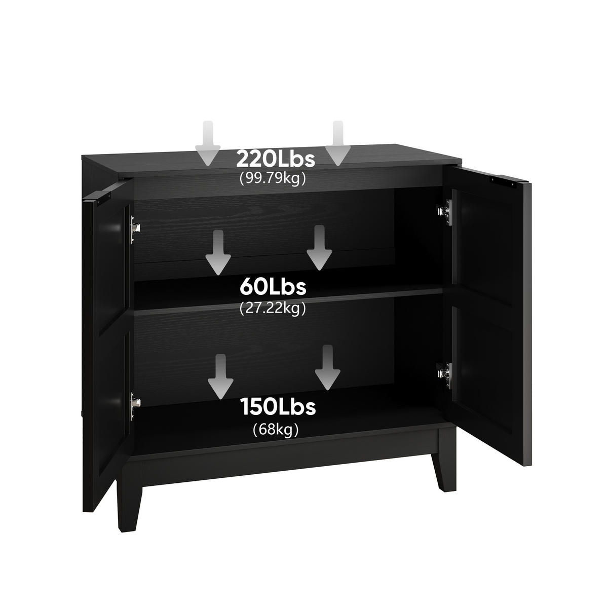 SIDEBOARD 80 cm Schwarz MDF mit 2 Türen, geschnitzter Front und verstellbaren Regalen - Schwarz, Holzwerkstoff (80/76/38cm) - Urban Meuble