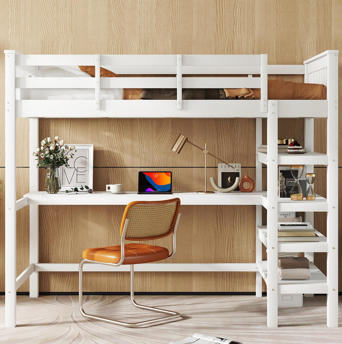 HOCHBETT 90/200 cm aus Kiefer und MDF mit Schreibtisch und Ablagefächern Weiß - Weiß, Holzwerkstoff (90/200cm) - Modenvie