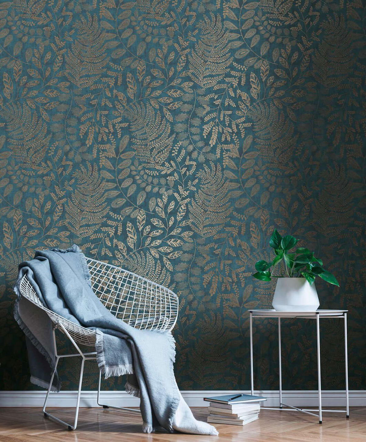 VLIESTAPETE Blau 53/1005 cm - Goldfarben, Textil (53/1cm) - KUNSTLOFT