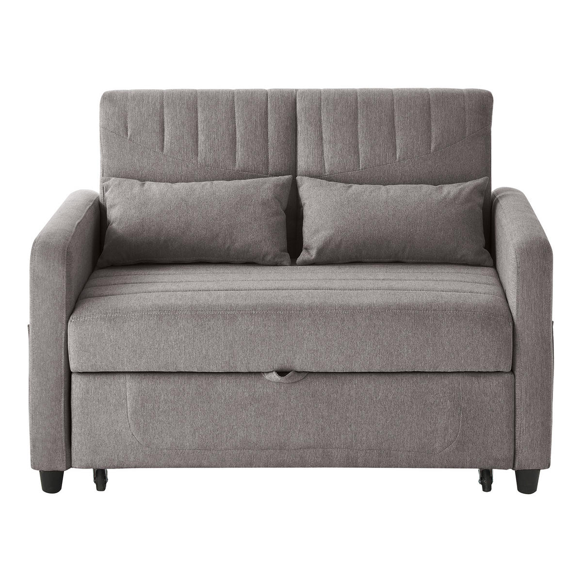 SOFA Zweisitzer mit Schlaffunktion ausziehbar Grau Baumwoll-Leinen 210/90/45 cm - Grau, Kunststoff (114/82.5/77cm) - OKWISH