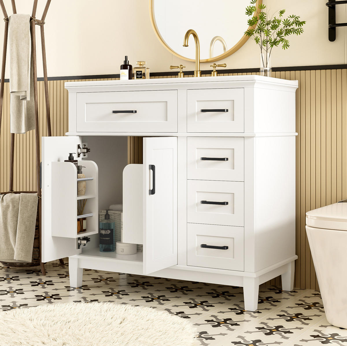 WASCHBECKENSCHRANK 90 x 46 x 87 cm Weiß - Weiß, Holzwerkstoff (46/87/90cm) - Beauniv