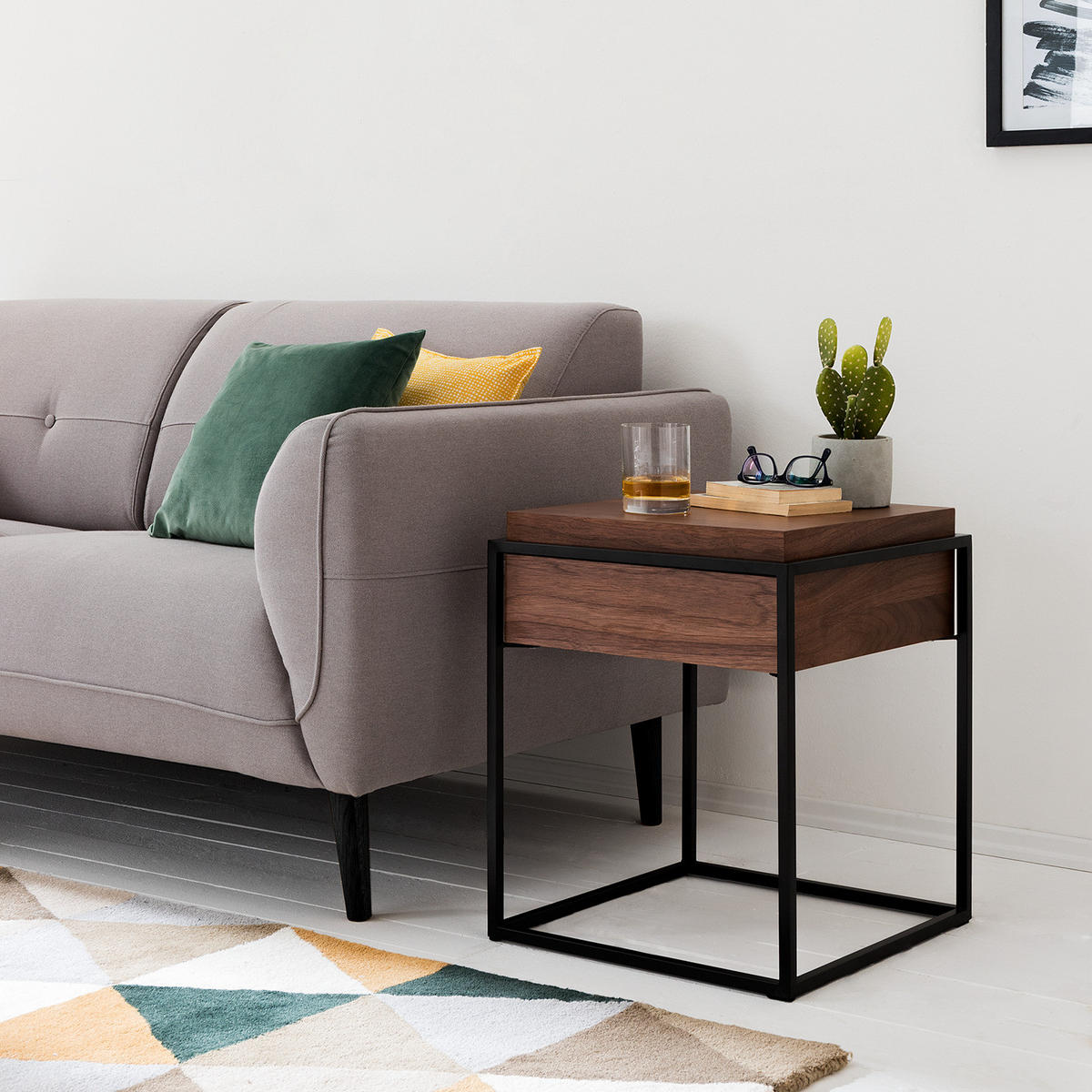 BEISTELLTISCH - Echtholzfurnier / Metall, Walnuss / Schwarz - Braun, Metall (43/43/52cm) - home24