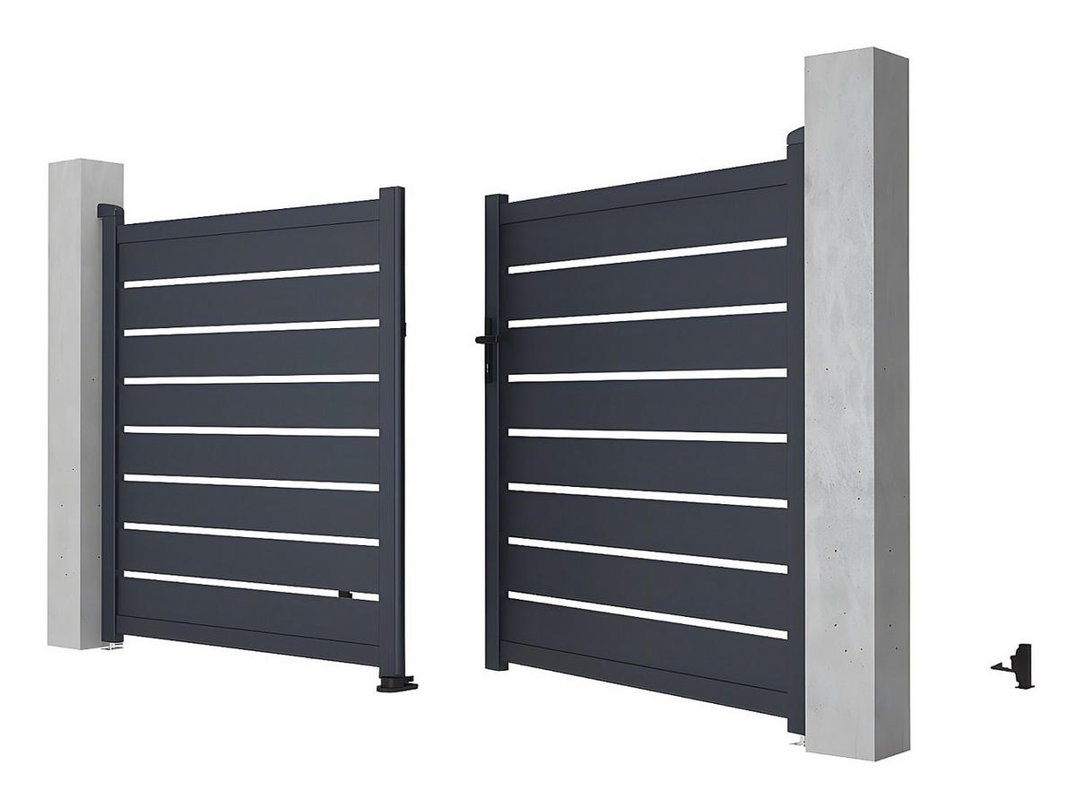 FLÜGELTOR - 300cm x 4.6cm - Aluminium - anthrazitgrau - PRIMO - Anthrazit, Metall (300/161cm) - Vente-Unique