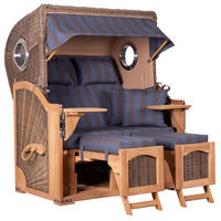 STRANDKORB Düne 2 Sitzer Teak PE Grey - Blaugrau/Braun, Holz/Metall (125/170/80cm) - Mr. Deko