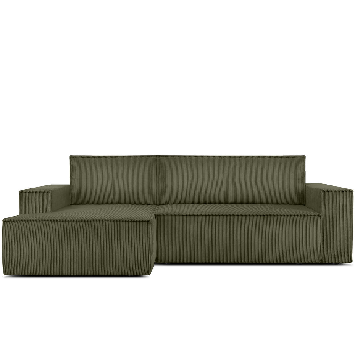 ECKSCHLAFSOFA-LINKS NAPI in Pet Friendly Cord-Stoff, oliv - Schwarz/Olivgrün, Textil (262/148cm) - KONSIMO®