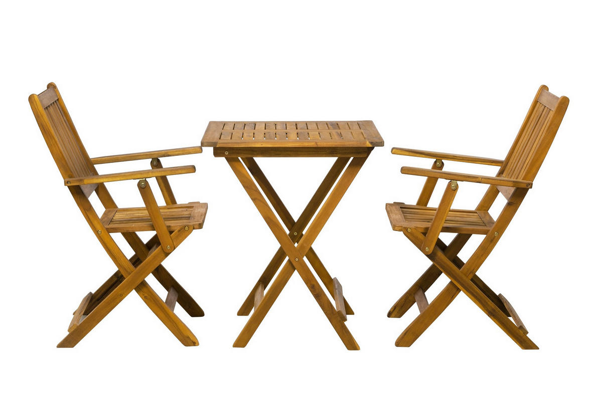 SITZGRUPPE Akana - 2 Armlehnstühle, 1 Tisch 62x62 xm - Naturfarben, Holz - TPFGarden
