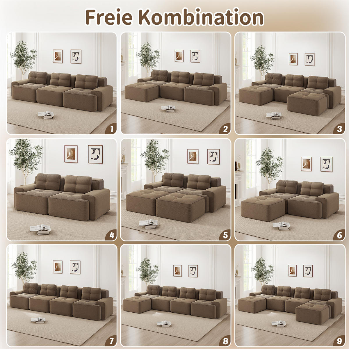 2-SITZER SOFA Cord Braun mit rutschfester Basis - Braun, Textil (204/69/104cm) - WISHDOR