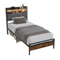 METALLBETT 90x200 cm mit LED, USB & Ablage, Grau - Grau, Metall (90/200cm) - EuroLiving