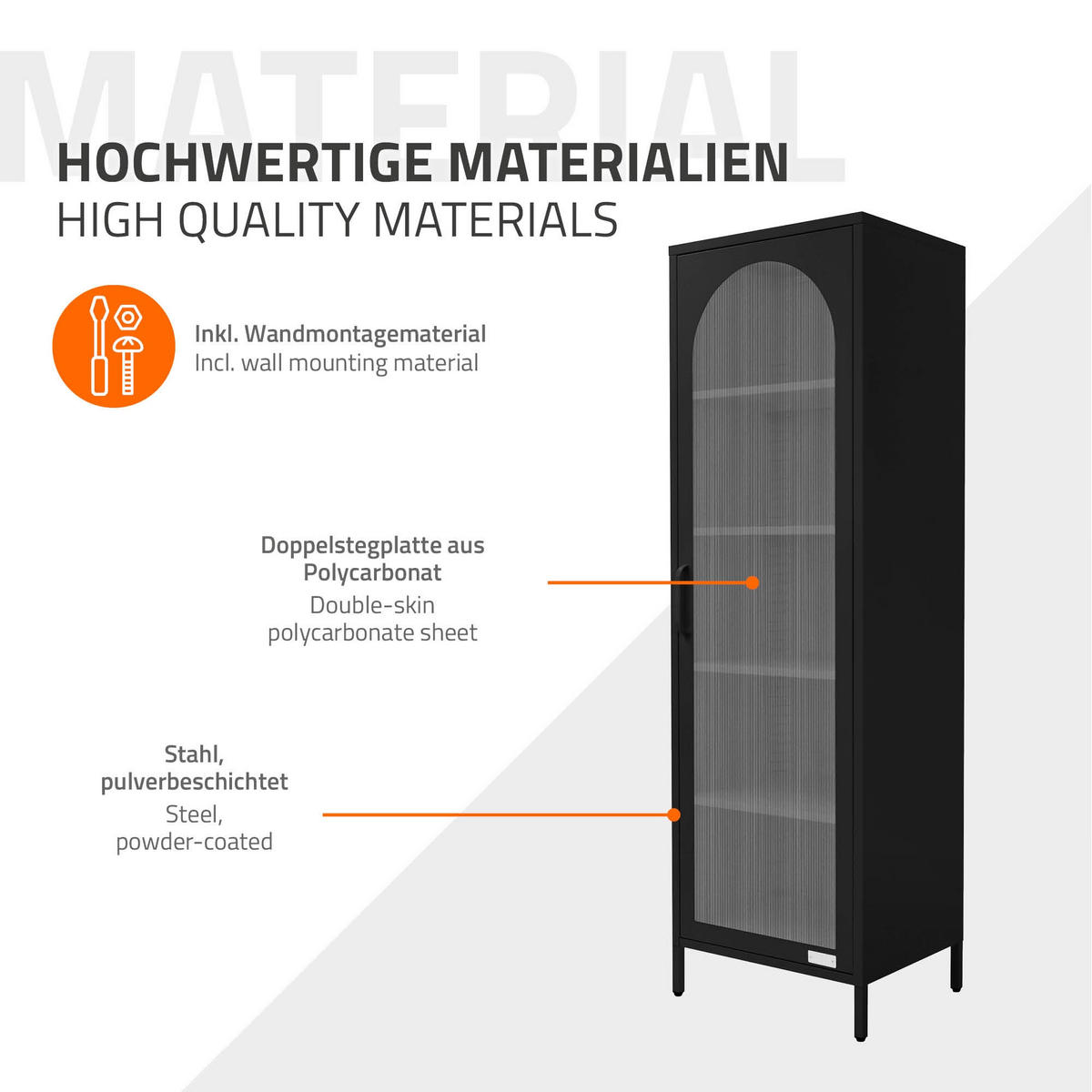 VITRINENSCHRANK 45x145x35 cm Schwarz aus Stahl - Schwarz, Metall (45/145/35cm) - ML-DESIGN