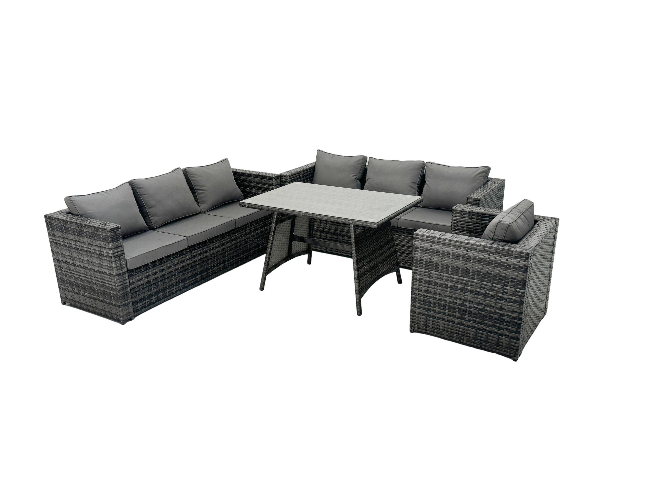 GARTENMÖBELSET mit Esstisch,Stuhl 7-Sitzer Grau - Dunkelgrau/Grau, Glas/Kunststoff - Fimous