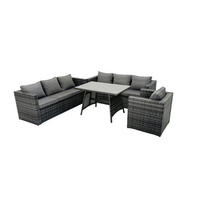 GARTENMÖBELSET mit Esstisch,Stuhl 7-Sitzer Grau - Dunkelgrau/Grau, Glas/Kunststoff - Fimous