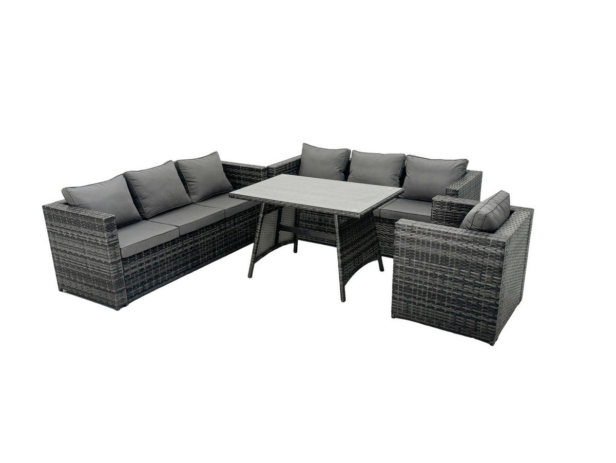 GARTENMÖBELSET mit Esstisch,Stuhl 7-Sitzer Grau - Dunkelgrau/Grau, Glas/Kunststoff - Fimous