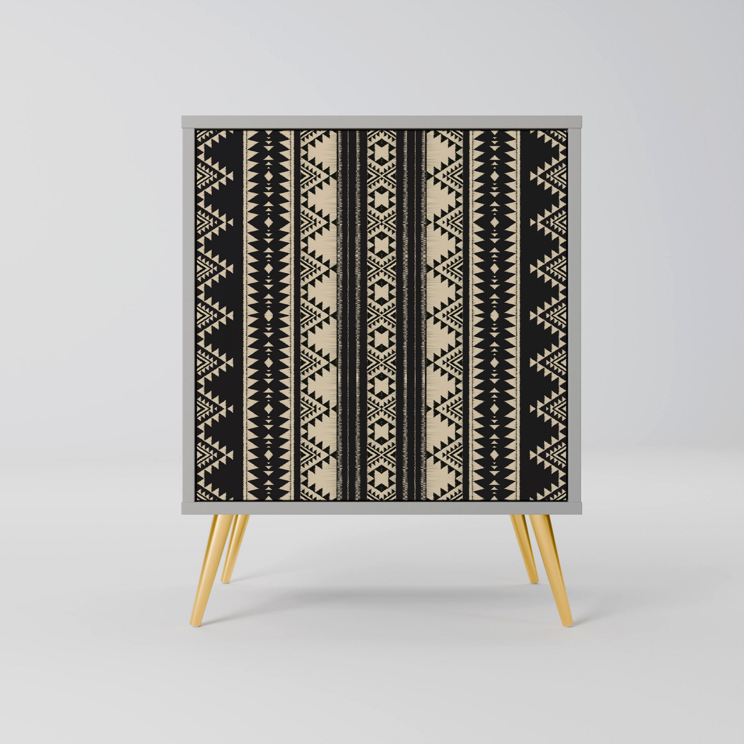 SIDEBOARD AZTEC, Grau, 57,5x42x75,5 cm, Goldfarbene Metallfüße - Goldfarben/Multicolor, Holzwerkstoff/Metall (57.5/75.5/42cm) - SpaceRebels