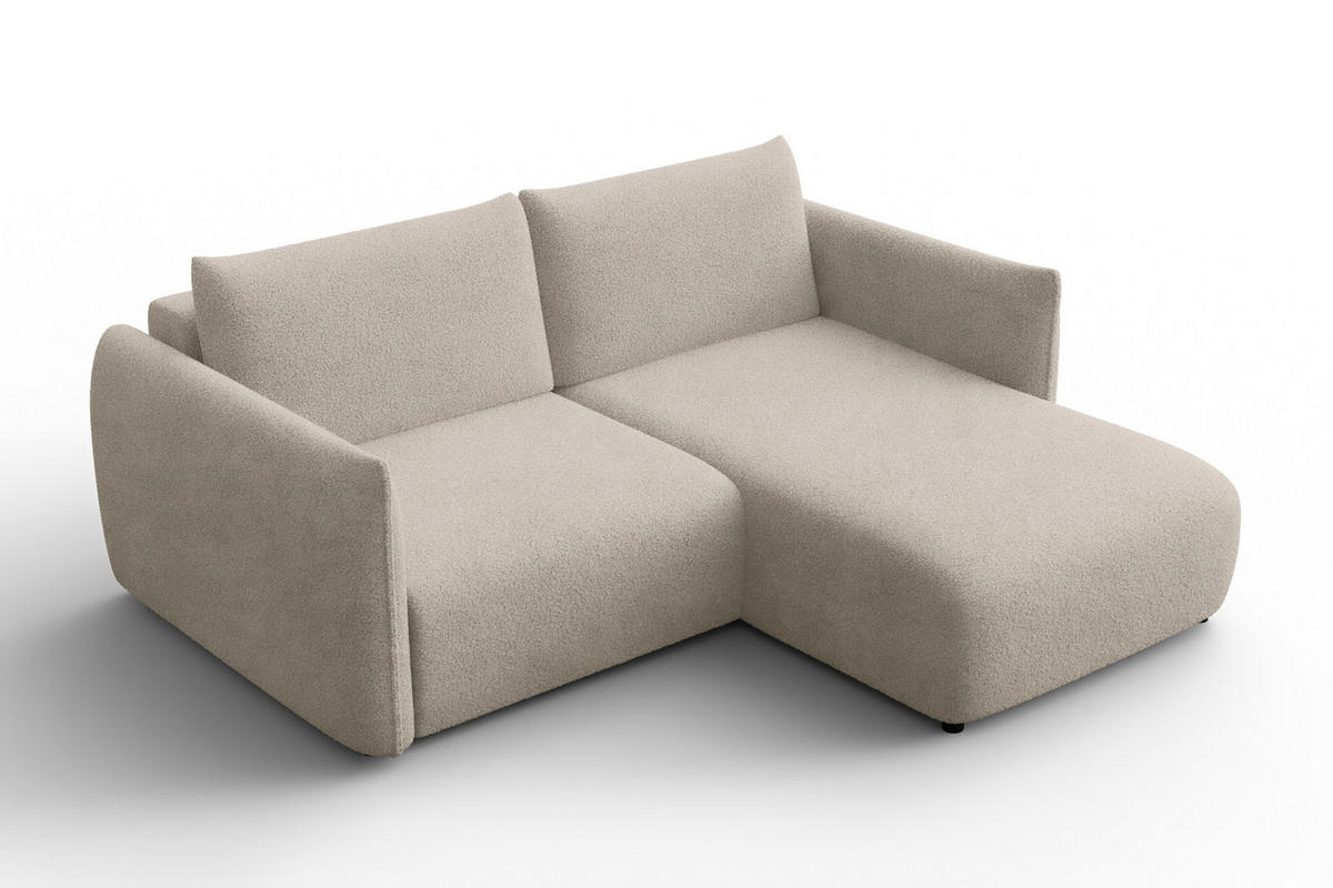 ECKSOFA TAUER 3-Sitzer RECHTS, Bouclé-Stoff beige - Beige/Schwarz, Holz/Textil (206/173cm) - Courtois Laville