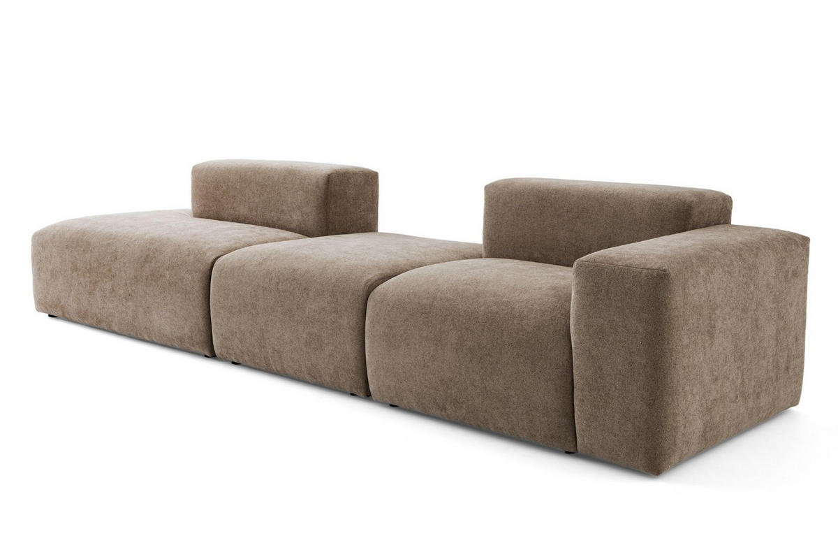 4-SITZER modulares Sofa HEAVEN SET 4 Links, Breite 335 cm Webstoff Braun - Schwarz/Braun, Holz/Kunststoff (335/71/102cm) - Muffo