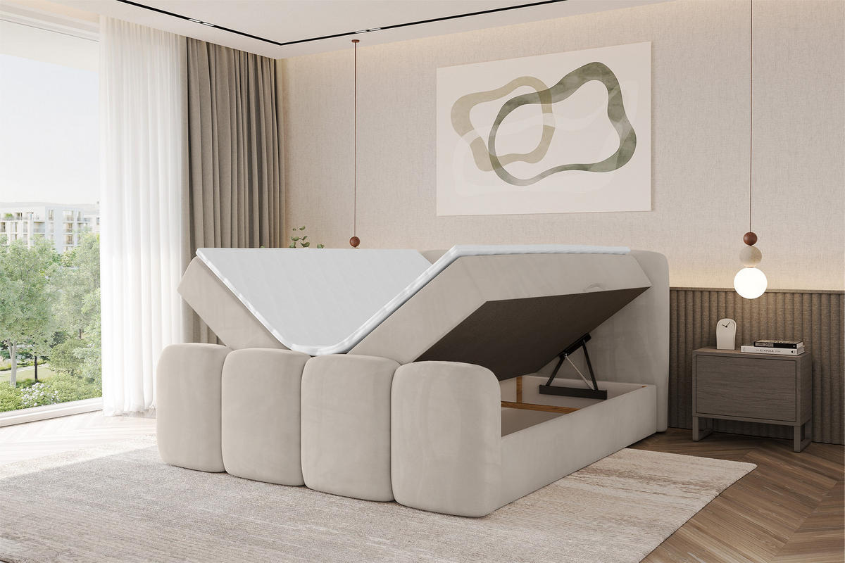 AMERICKÁ postel s matrací H4 a roštem – NINA-Z – 120 × 200 cm – béžová - šampaňská, kompozitní dřevo (120/200cm) - ALTDECOR