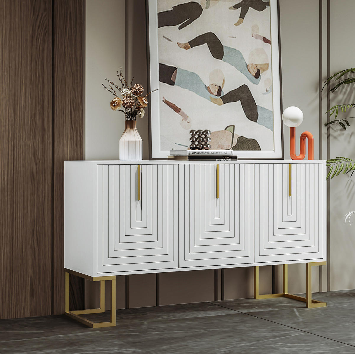 SIDEBOARD weiß aus MDF mit 3 Türen und verstellbaren Regalen - Weiß, Holzwerkstoff (40/80.5/138cm) - OKWISH
