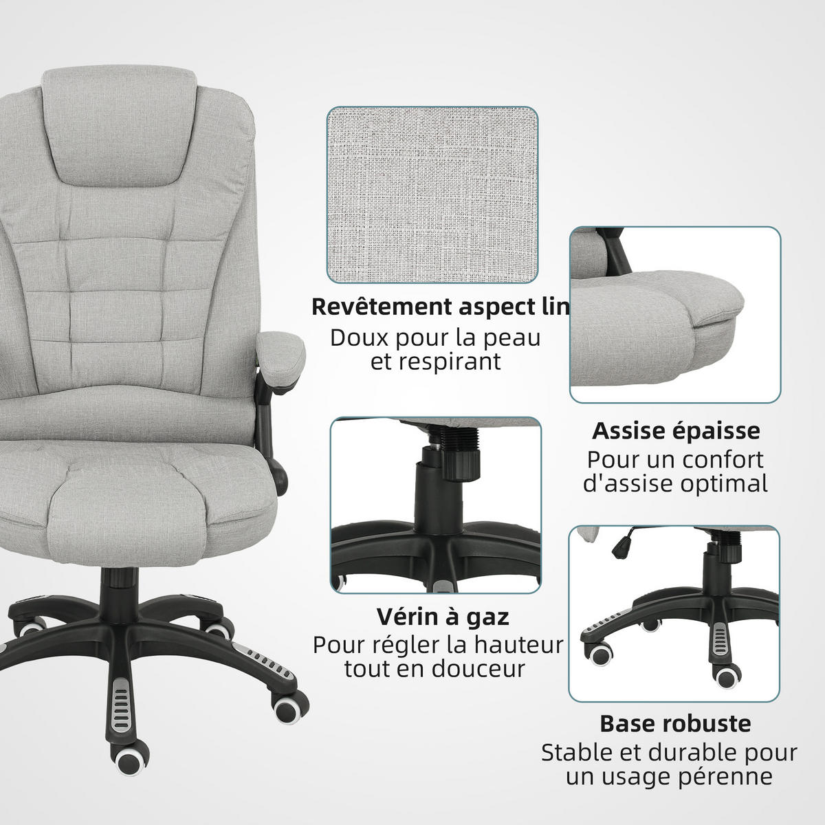 CHEFSESSEL DE-11756 MIT MASSAGE- & HEIZFUNKTION 68/72/110-120 cm Grau - Hellgrau, Textil (68/120/72cm) - ComfortXL