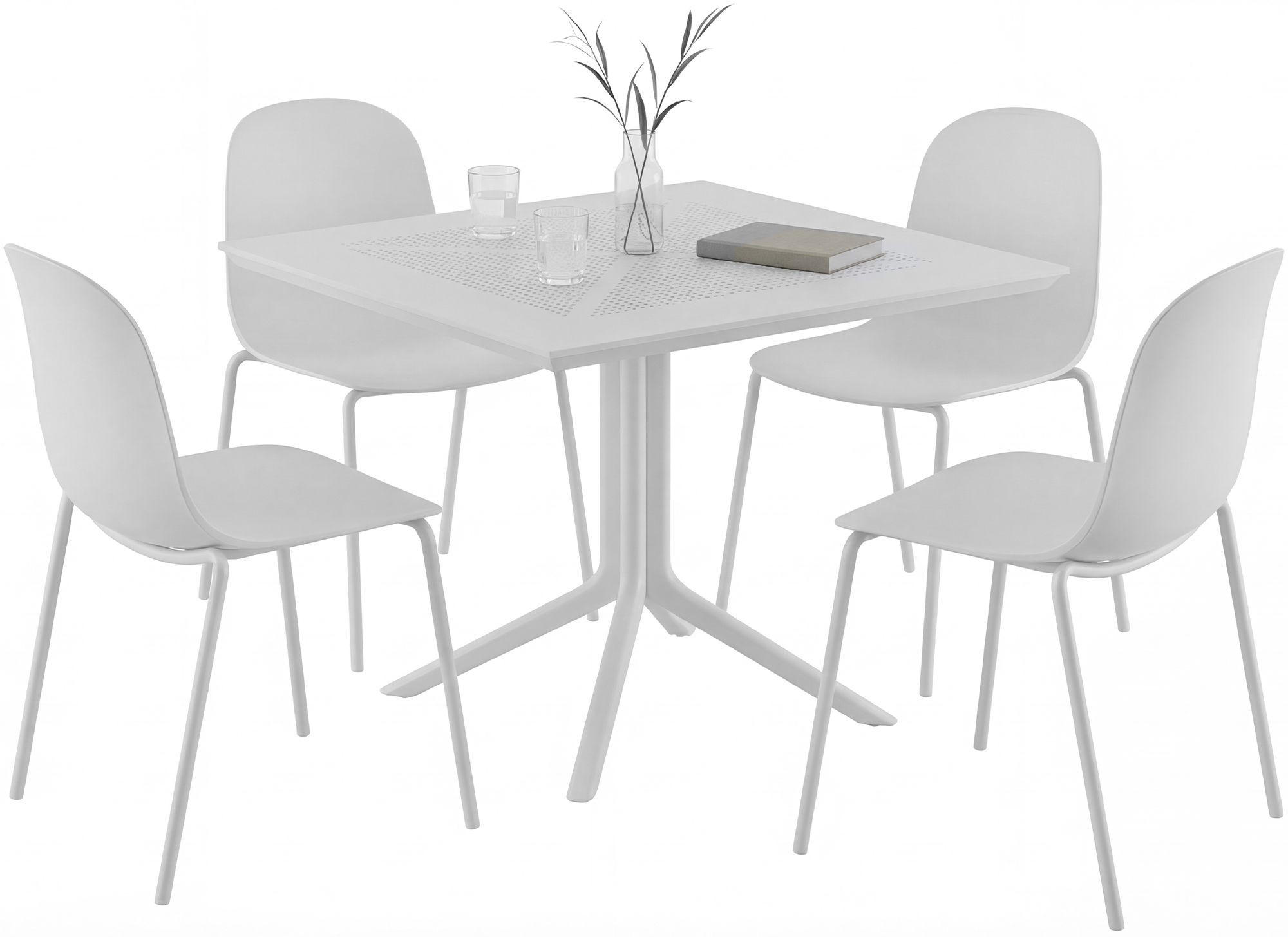 GARTENMÖBEL-SET Mara 4 Stühle 186x182x85cm Metall Weiß Balkonset - Weiß, Metall - DELUKE