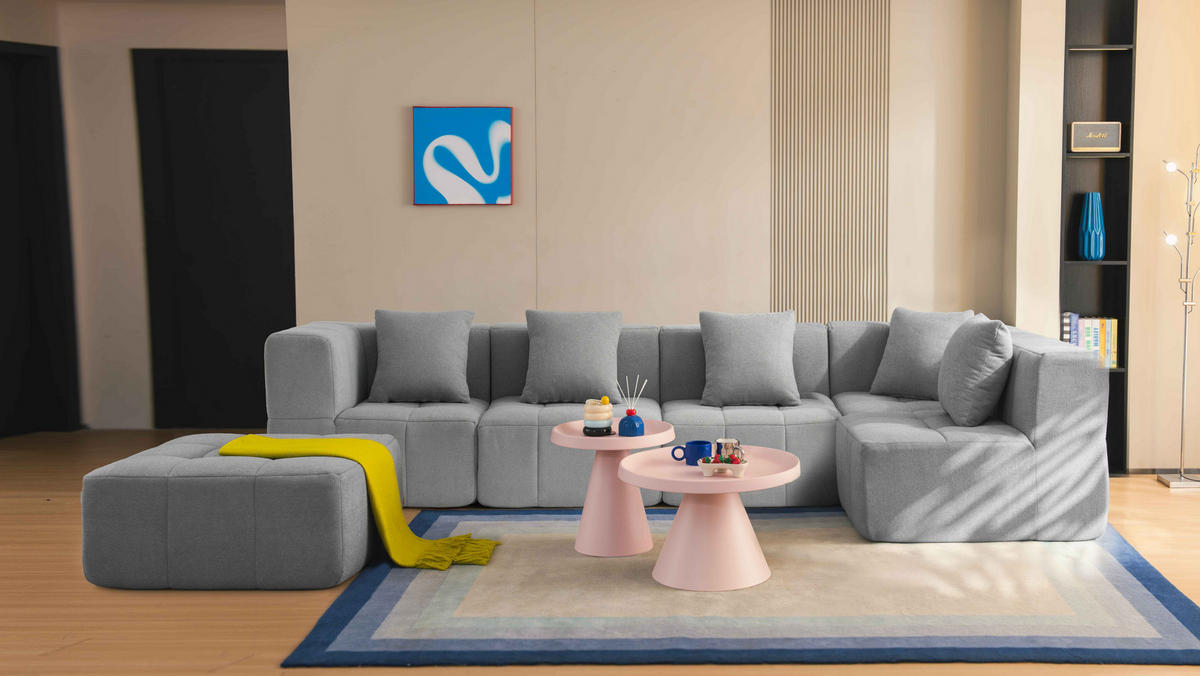 WOHNLANDSCHAFT Bouclé-Stoff Wolkengrau - Grau, Textil (340/73/190cm) - MILYsofa