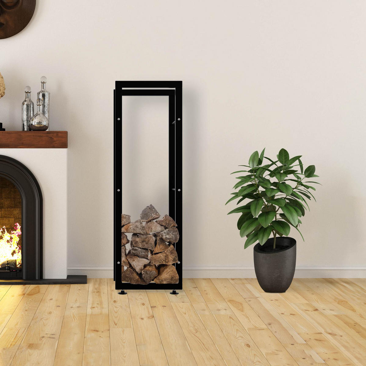 KAMINHOLZREGAL 40/25/125 cm Metall schwarz - Schwarz, Metall (40/125/25cm) - CLP