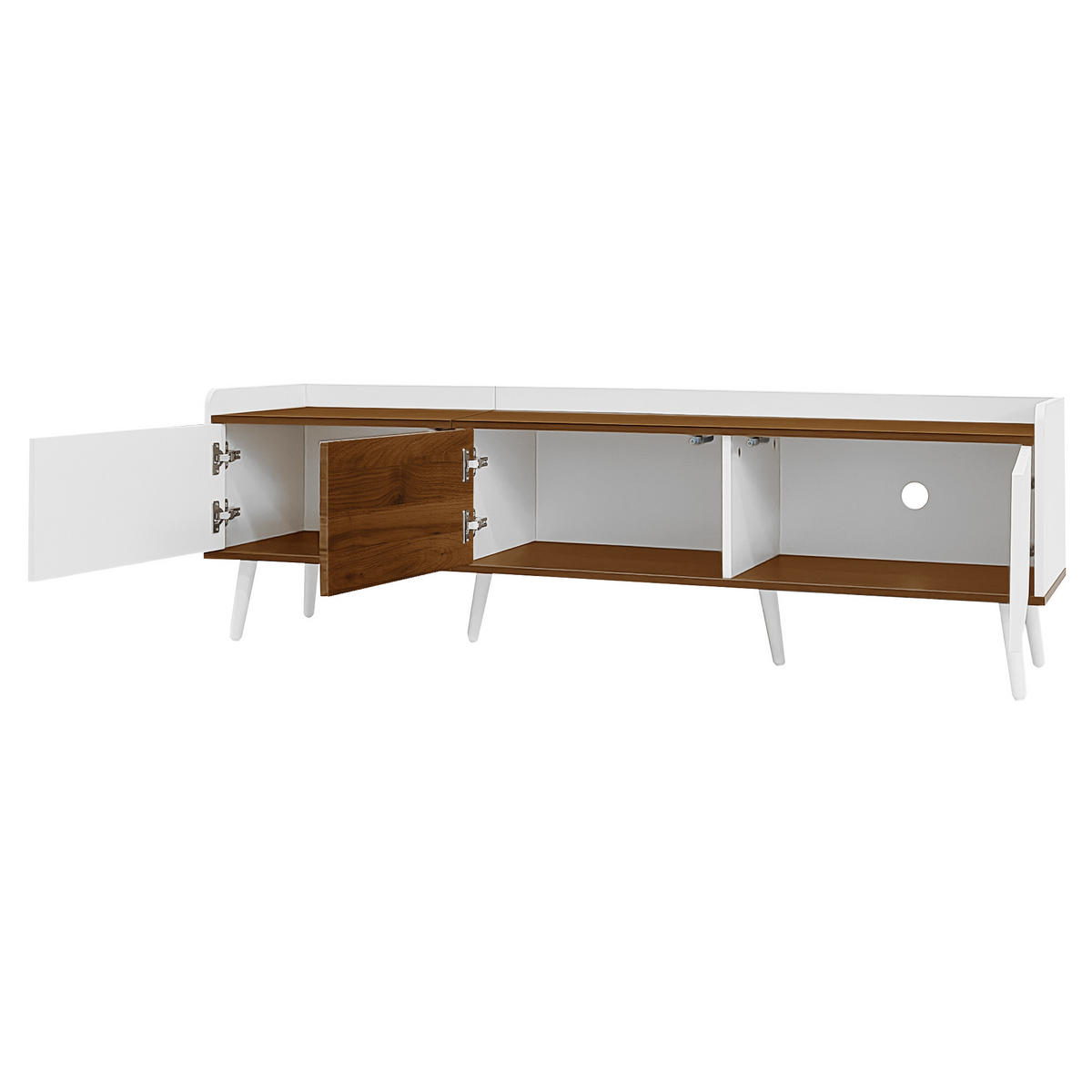 TV-SCHRANK 160/39/49,5 cm Weiß und Natur MDF mit 3 Türen und stabilem Holzfuß - Weiß, Holzwerkstoff (160/49.5/39cm) - OKWISH