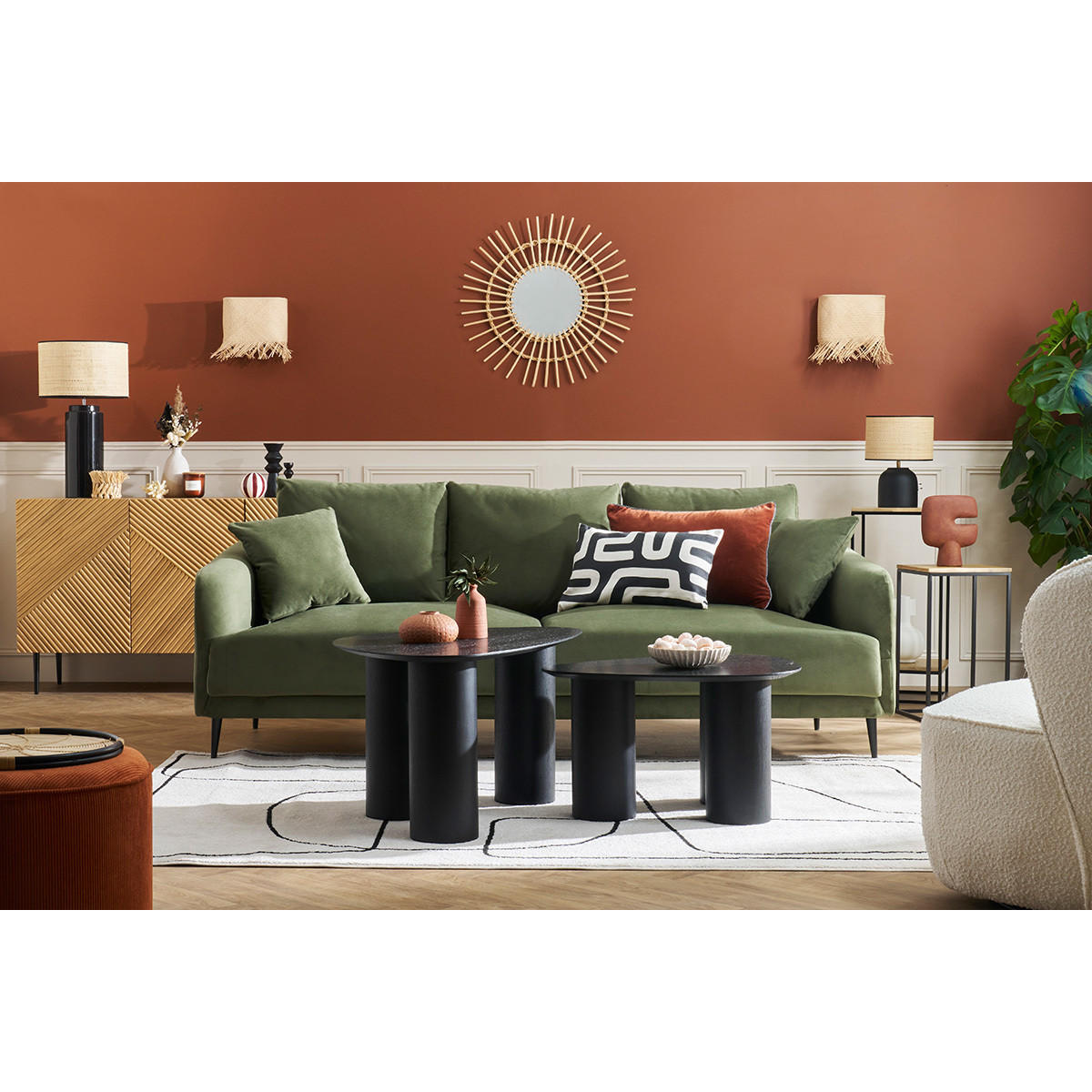 BEISTELLTISCHCHEN Akazie Schwarz Metall 2er-Set IGGY - Naturfarben, Holz (34/34/74cm) - Miliboo