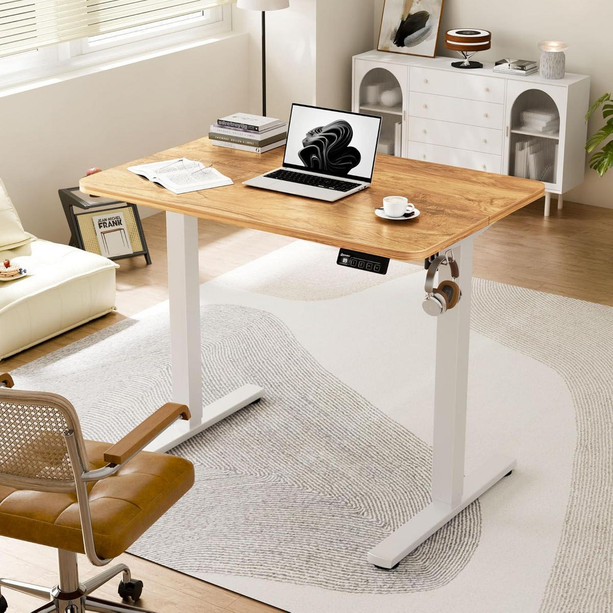 SCHREIBTISCH höhenverstellbar elektrisch 90 x 60 cm Hellbraun - Braun, Holzwerkstoff (60/90/73cm)