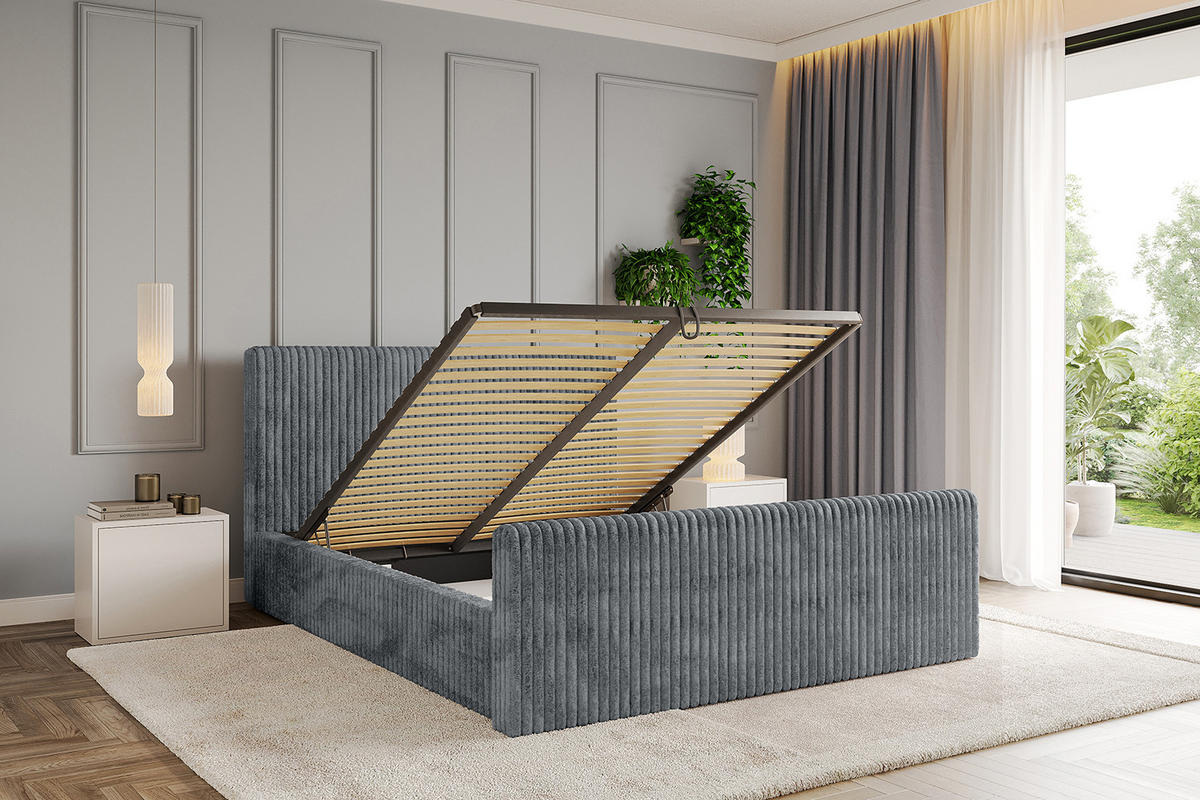 POLSTERBETT mit Bettkasten, Fußteil und Lattenrost, Boxbett mit Matratze H3/H4 - ALOVA-Z-V1 160x200 Dunkelgrau - Dunkelgrau, Holzwerkstoff/Textil (160/200cm) - ALTDECOR
