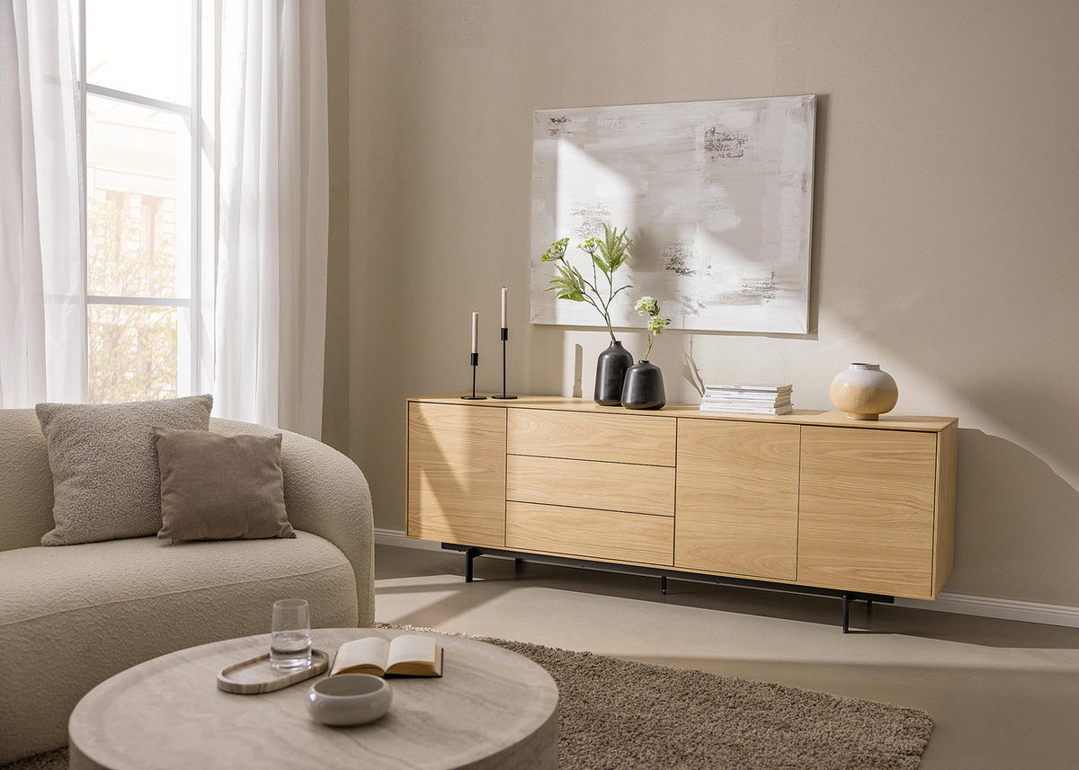 FURNIERTES SIDEBOARD - Eichefarben, Holzwerkstoff/Metall (209/72/45cm) - home24