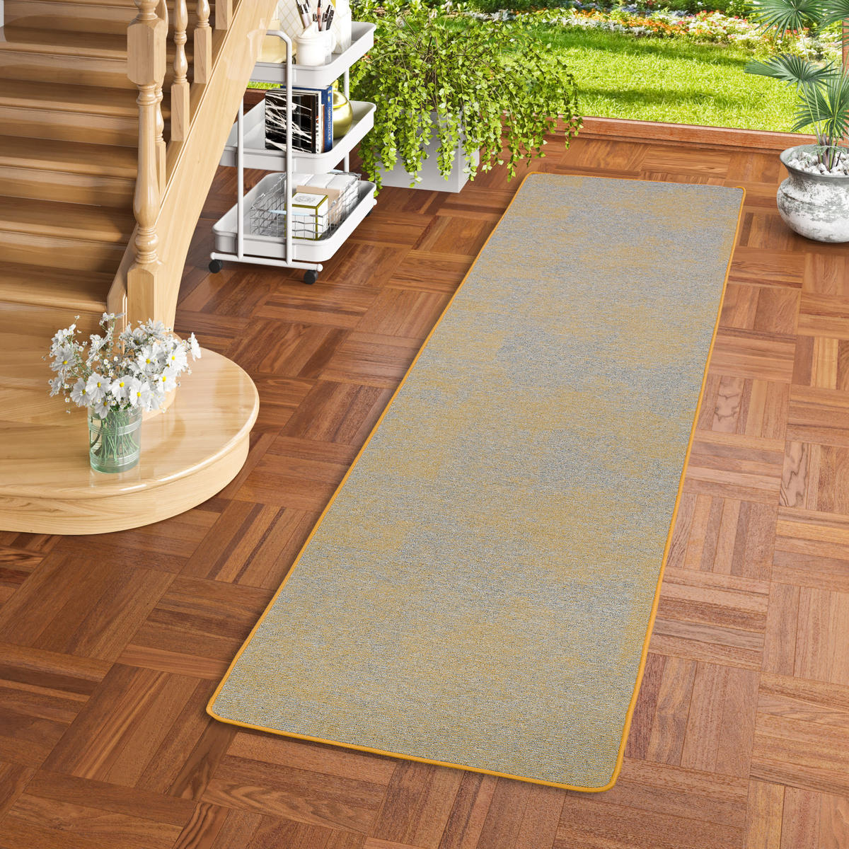 STREIFENBERBER TEPPICH LÄUFER LINES MELIERT - Gelb/Grau, Textil (100/100cm) - Snapstyle