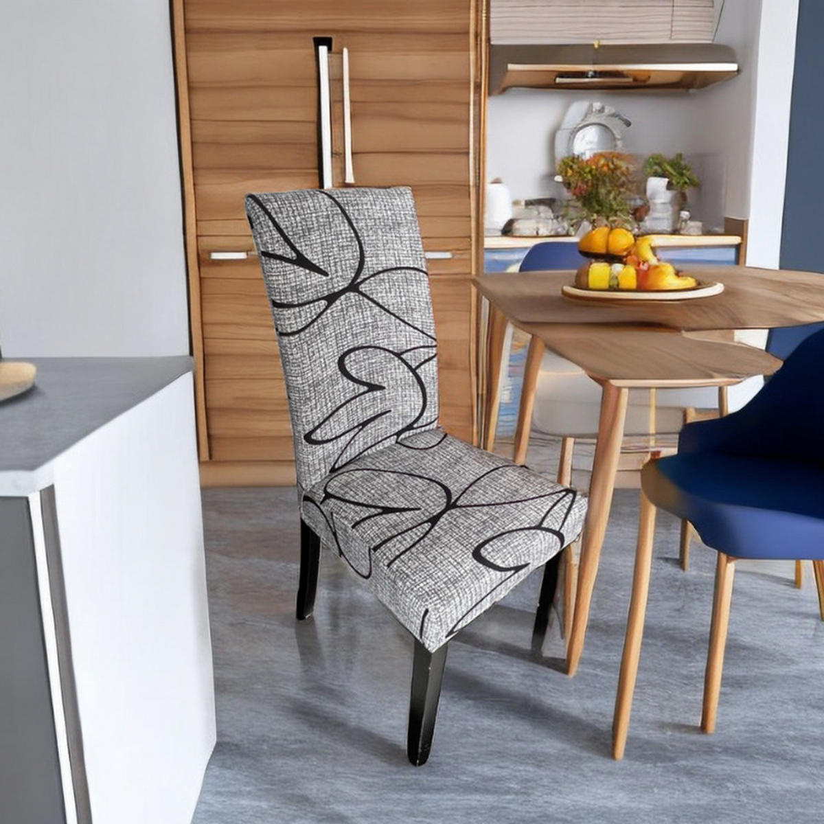 STUHLHUSSE Groß Stretch Waschbar(4-tlg. Set) - Weiß/Grau, Textil (16/18cm) - Kaket