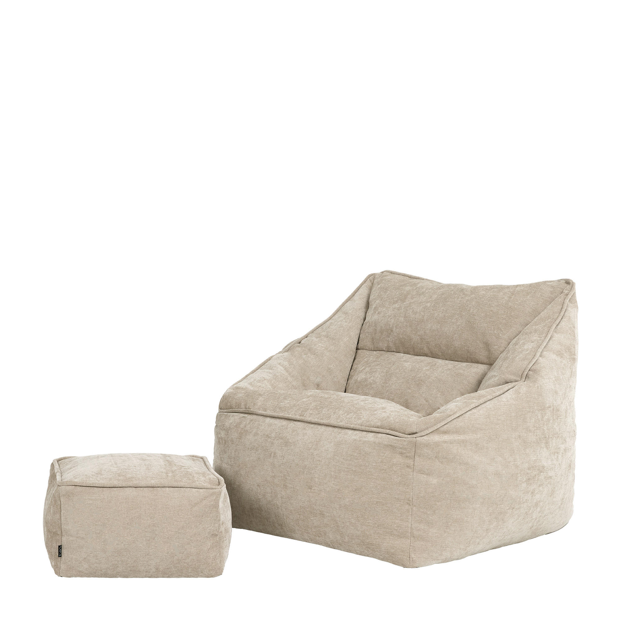 SITZSACK Sessel Chenille Natalia mit Hocker - Beige, Kunststoff/Textil (100/80/88cm) - icon