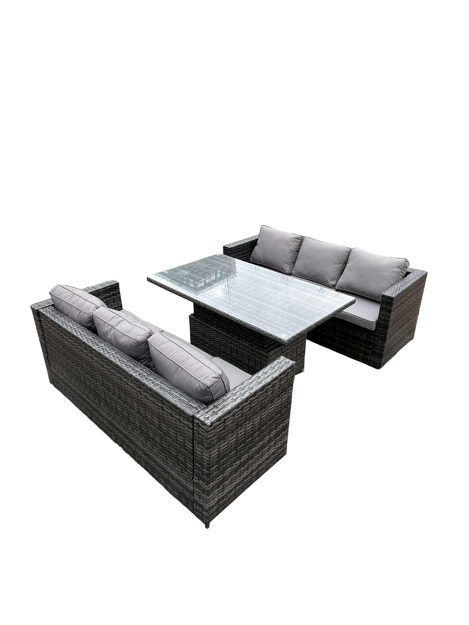 GARTENSOFA SET Polyrattan 6-Sitzer - Dunkelgrau/Grau, Glas/Kunststoff - Fimous