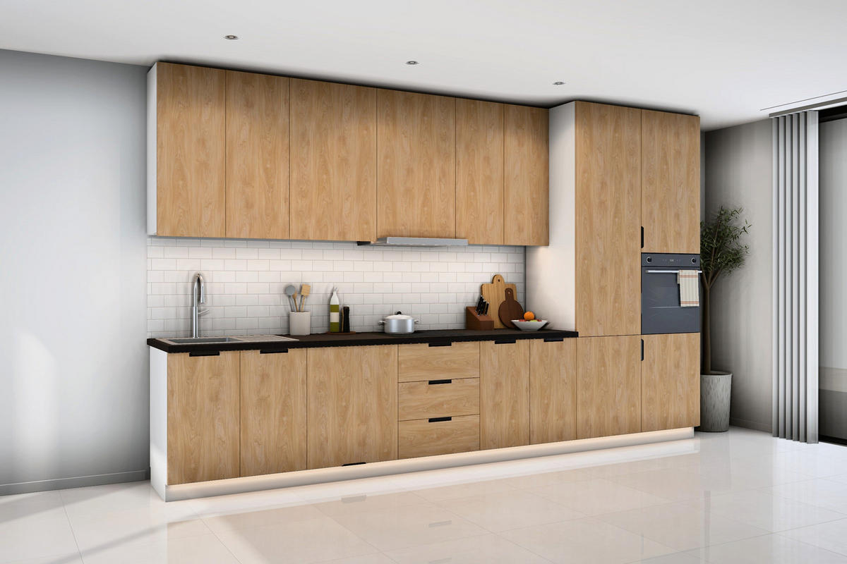 KÜCHENZEILE Sorento Sonoma Eiche & Weiß – 400 cm – K88-G400 R - Schwarz/Weiß, Holzwerkstoff/Metall (400/247/58cm) - ROYAL24_MARKT