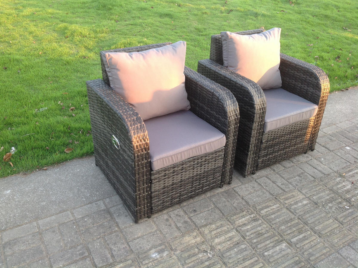 GARTENMÖBELSET mit Couchtisch Polyrattan 5-Sitzer - Dunkelgrau/Grau, Glas/Kunststoff - Fimous