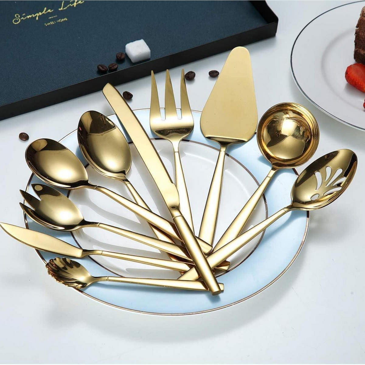 BESTECK-SERVIERSET 10-teiliges Set Gold Titanbeschichtung Edelstahl - Goldfarben, Metall
