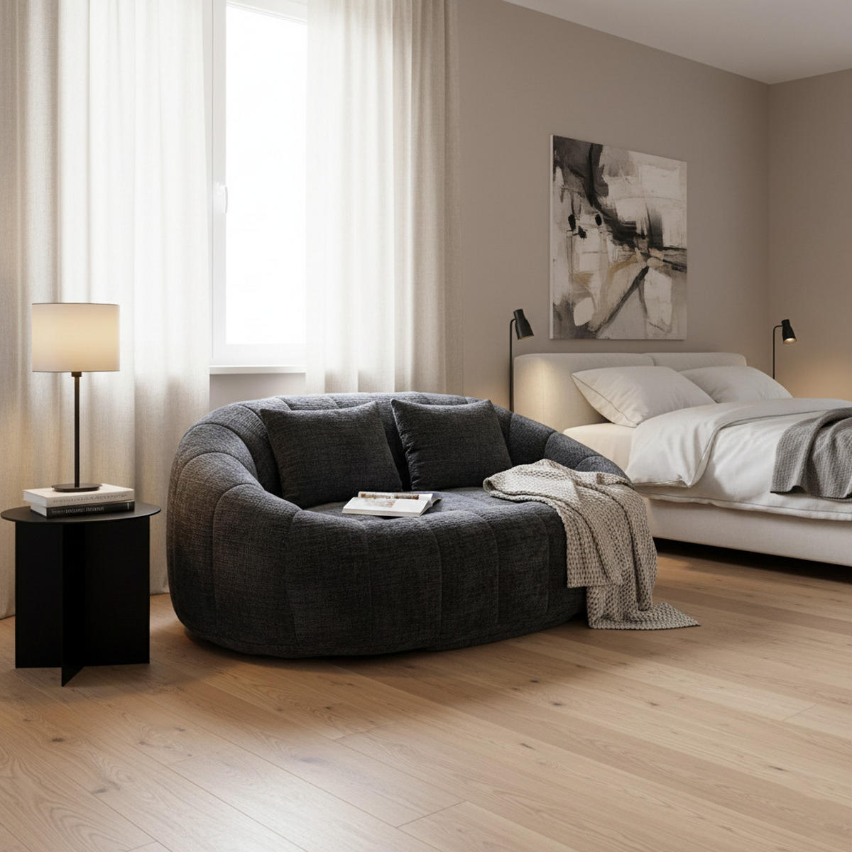 BEAN BAG SOFA – Komfortabler Lazy Lounger mit hochdichtem Memory - Schwarz, Textil (150/63/95cm) - Urban Meuble